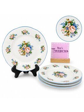 Vintage Tabletops Unlimited TAU71 Floral Blue Trim Oven Safe Salad Plates Set 4